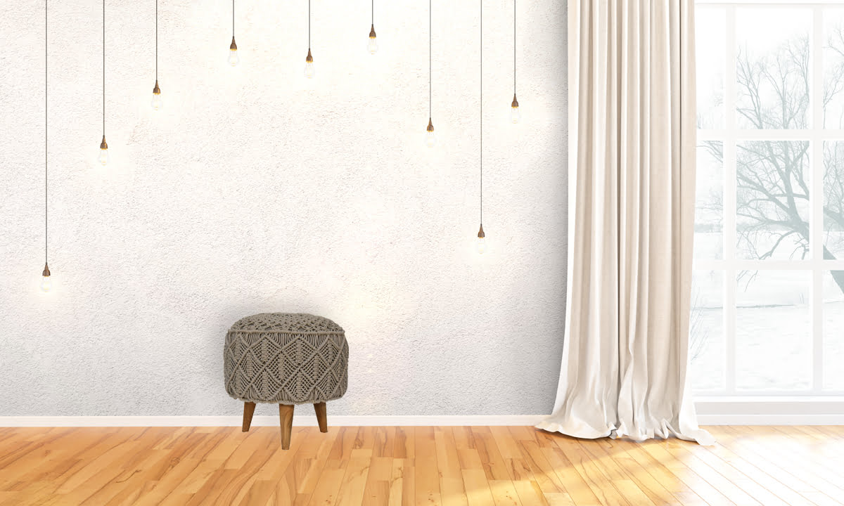 Crotchet Grey Footstool. 100% Solid Mango Wood