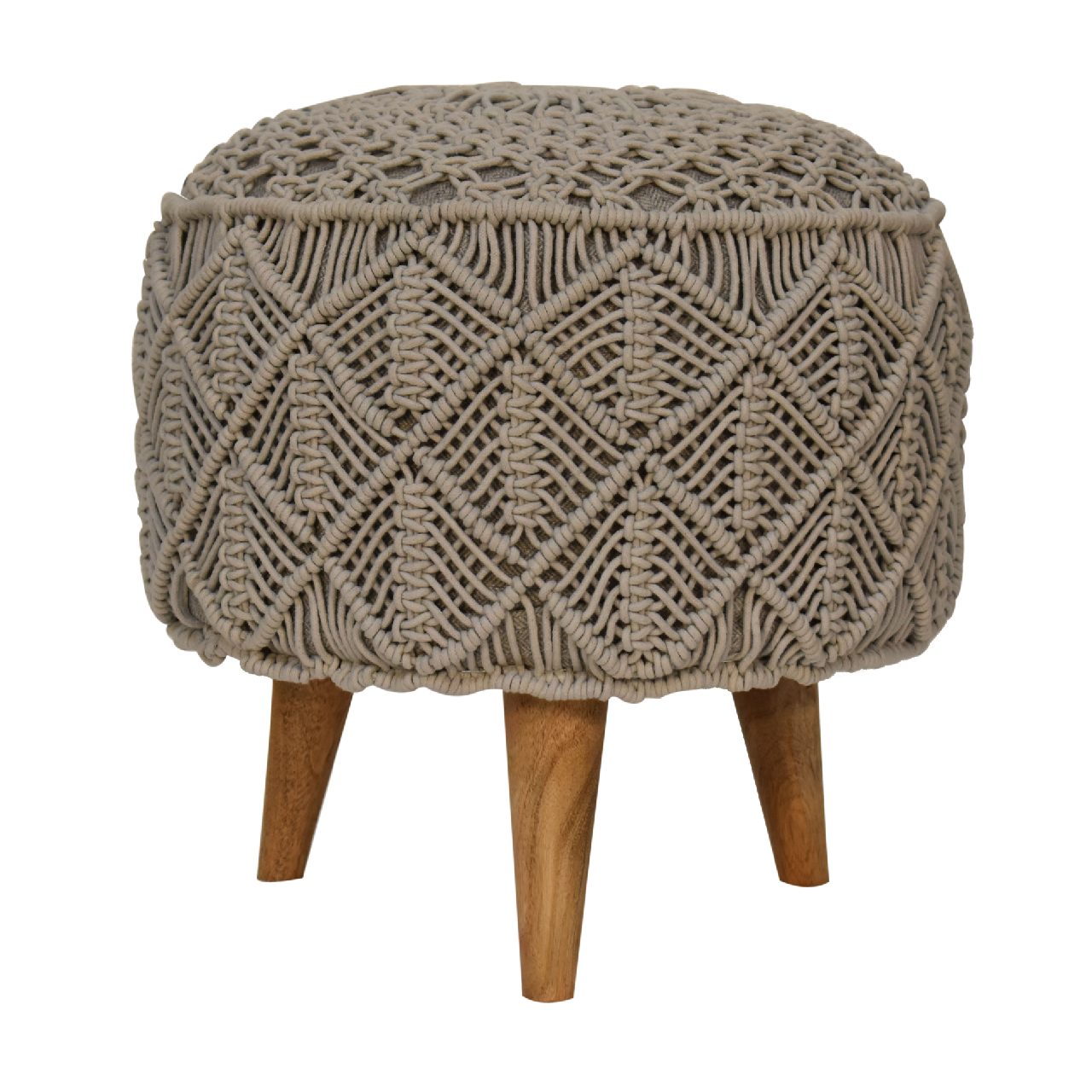 Crotchet Grey Footstool. 100% Solid Mango Wood