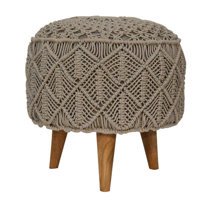 Crotchet Grey Footstool. 100% Solid Mango Wood