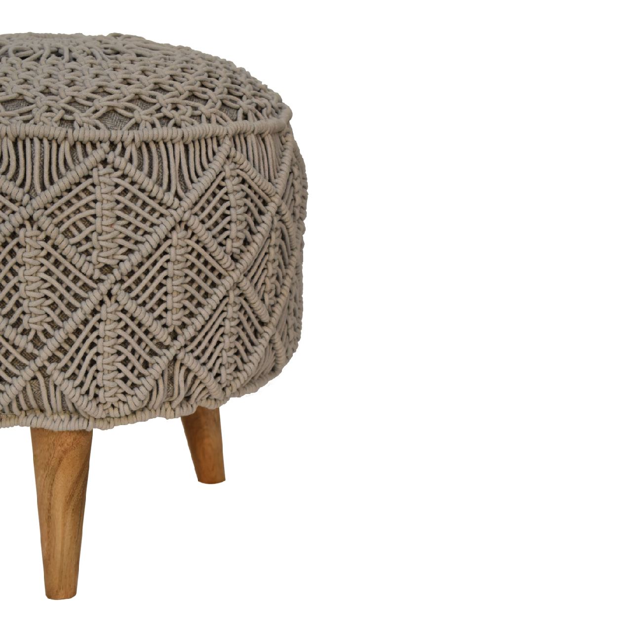 Crotchet Grey Footstool. 100% Solid Mango Wood