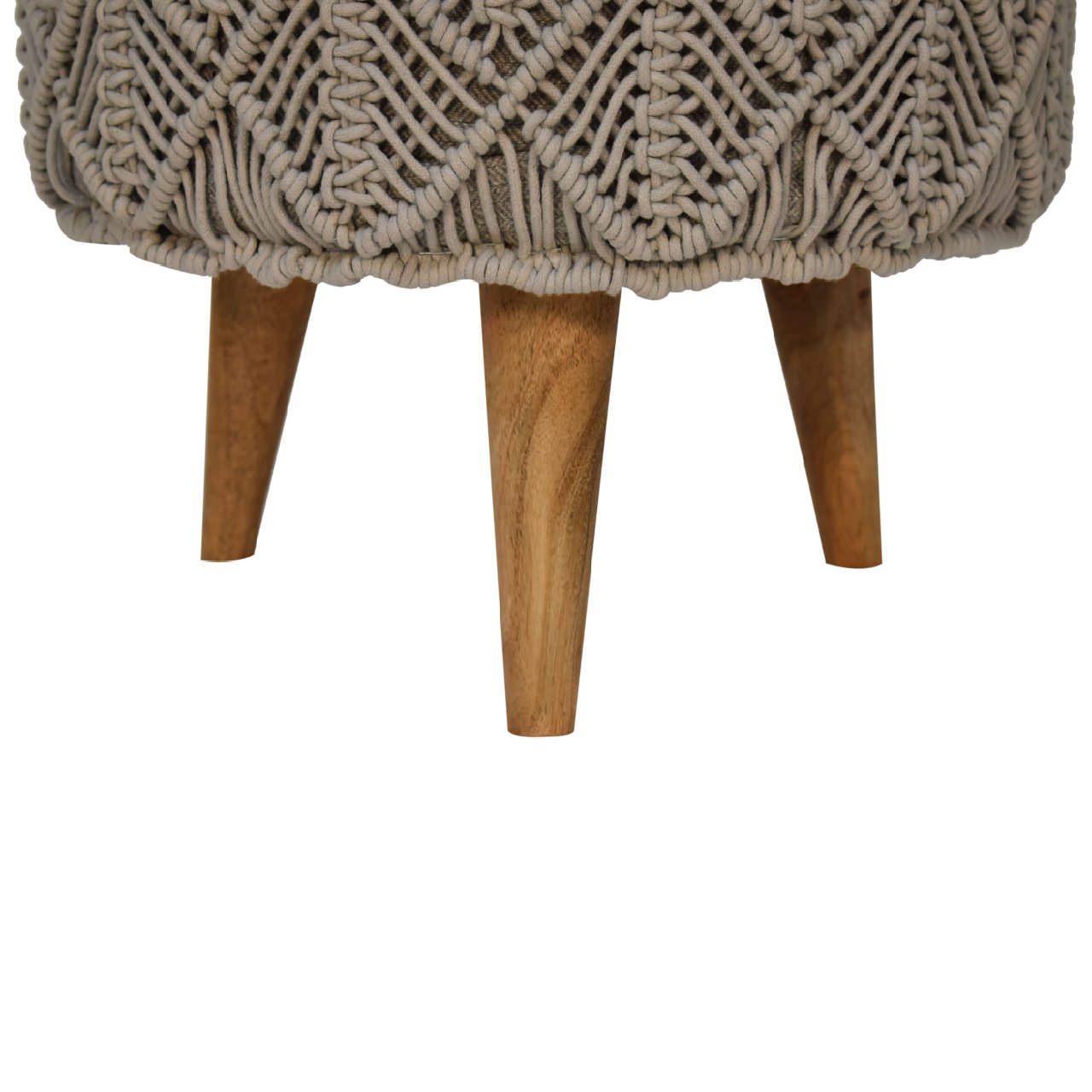 Crotchet Grey Footstool. 100% Solid Mango Wood