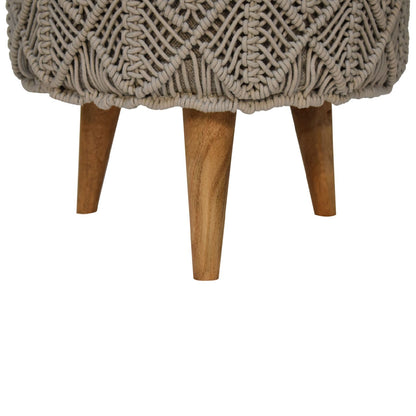 Crotchet Grey Footstool. 100% Solid Mango Wood