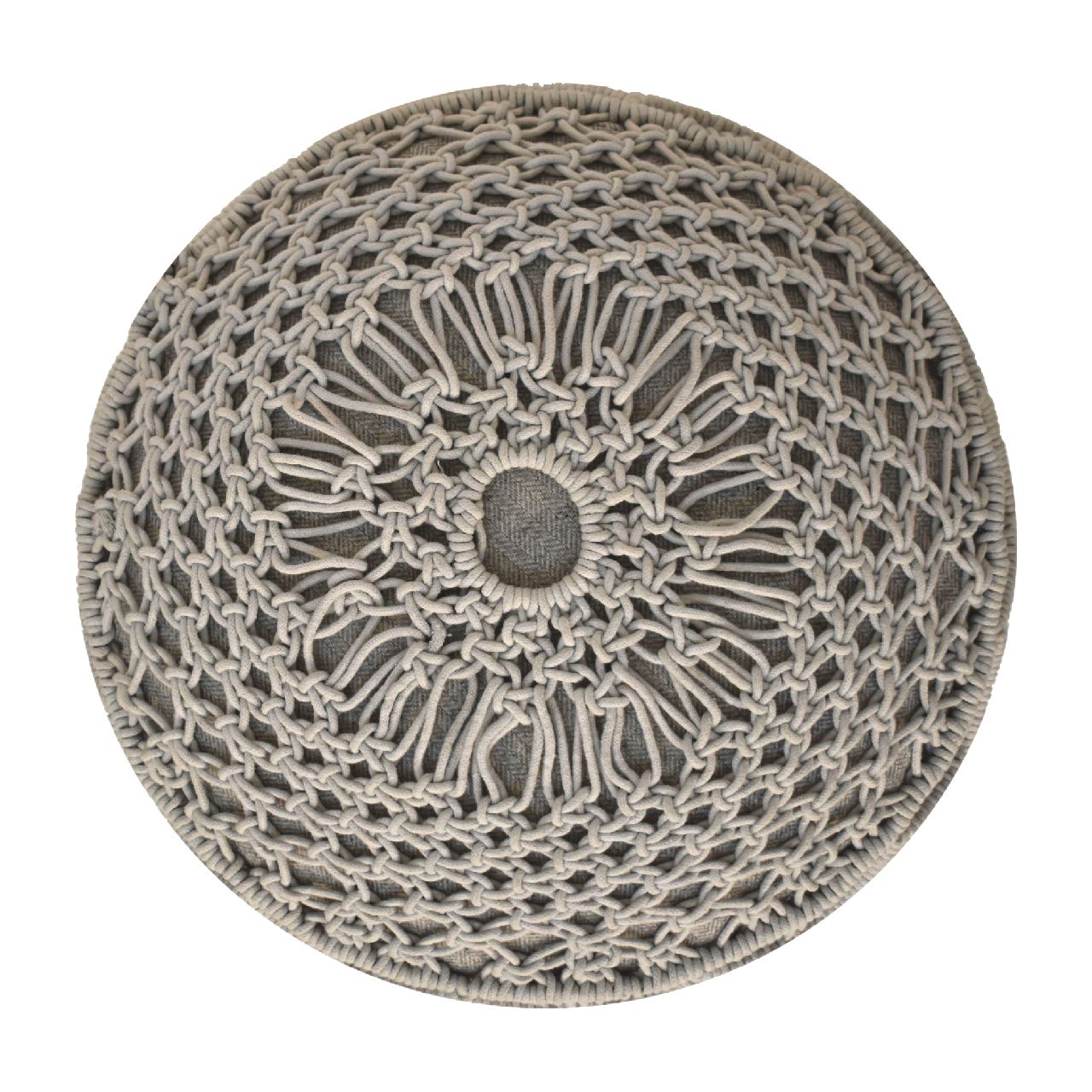 Crotchet Grey Footstool. 100% Solid Mango Wood