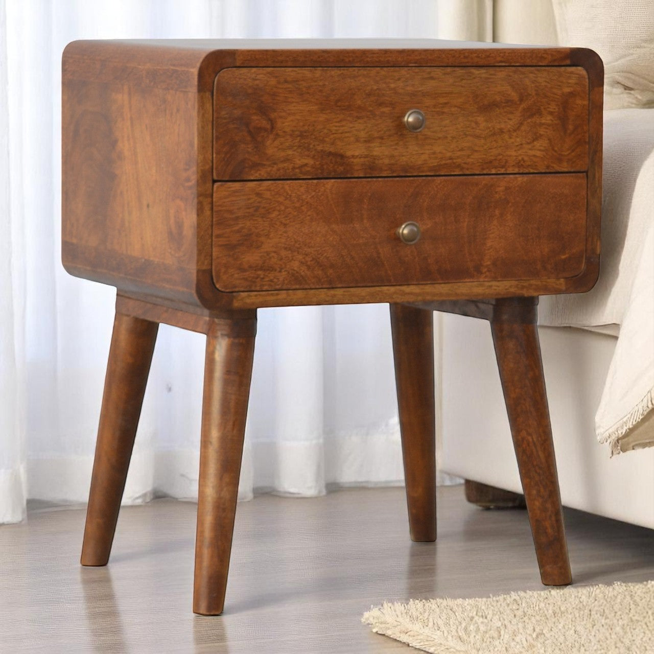 Curved Chestnut Bedside 100% Solid Mango Wood