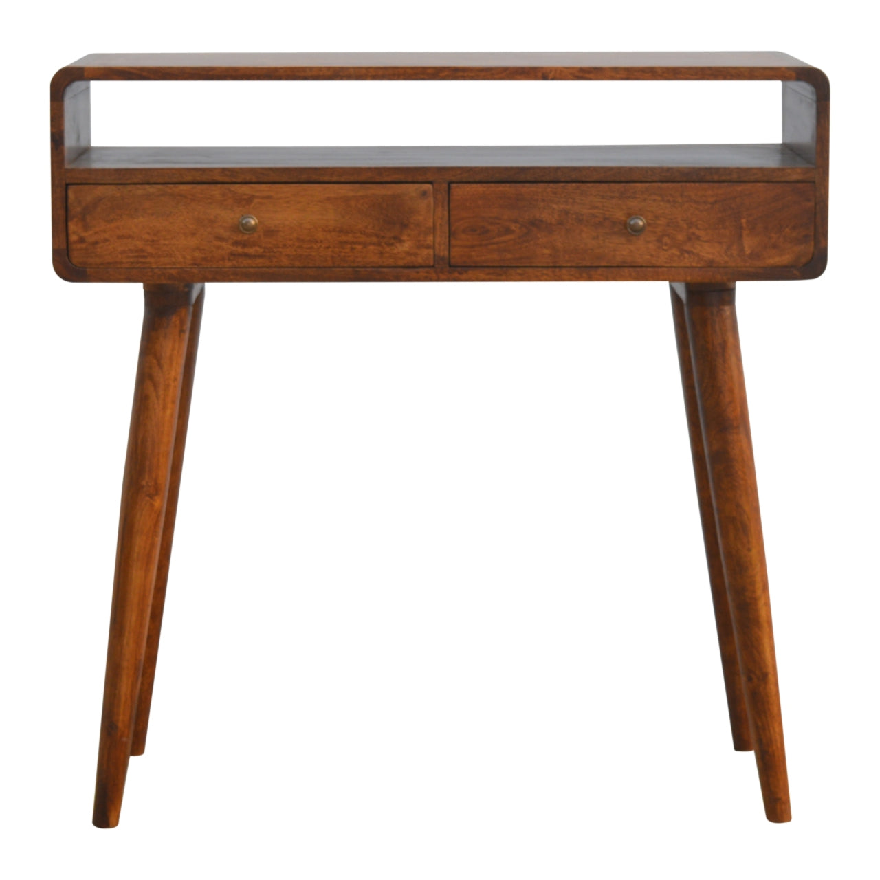 Curved Chestnut Console Table. 100% Solid Mango Wood