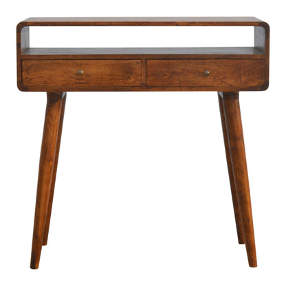 Curved Chestnut Console Table. 100% Solid Mango Wood