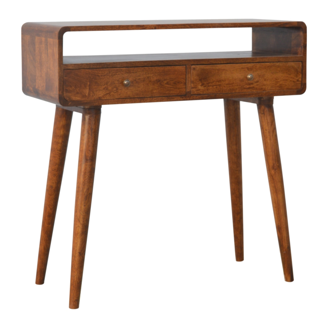Curved Chestnut Console Table. 100% Solid Mango Wood