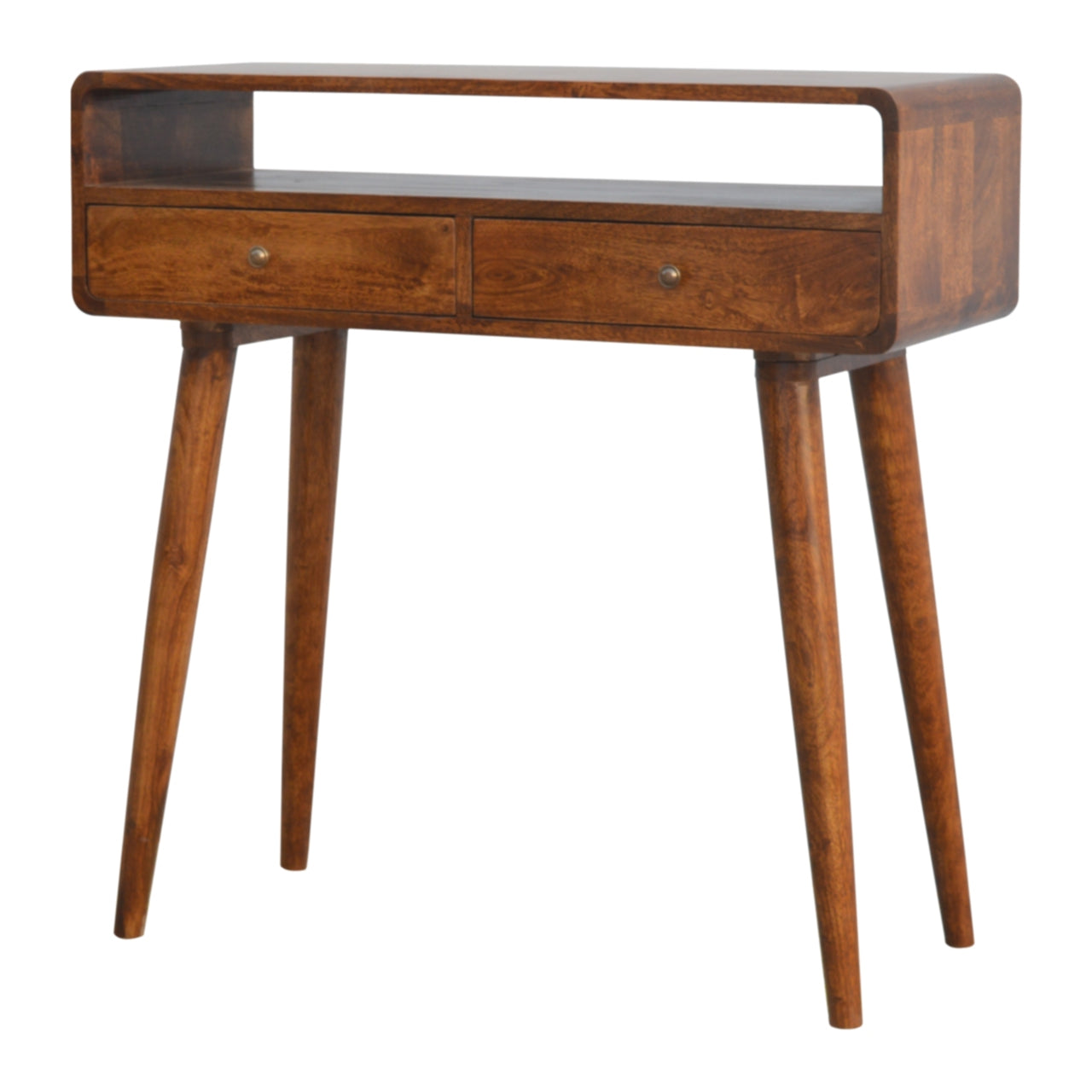Curved Chestnut Console Table. 100% Solid Mango Wood
