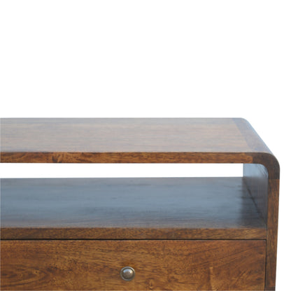 Curved Chestnut Console Table. 100% Solid Mango Wood
