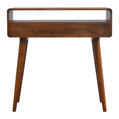 Curved Chestnut Console Table. 100% Solid Mango Wood