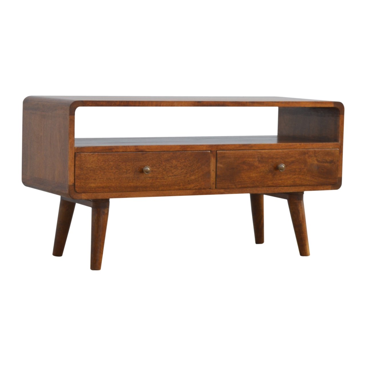 Curved Chestnut Media Unit 100% Solid Mango Wood
