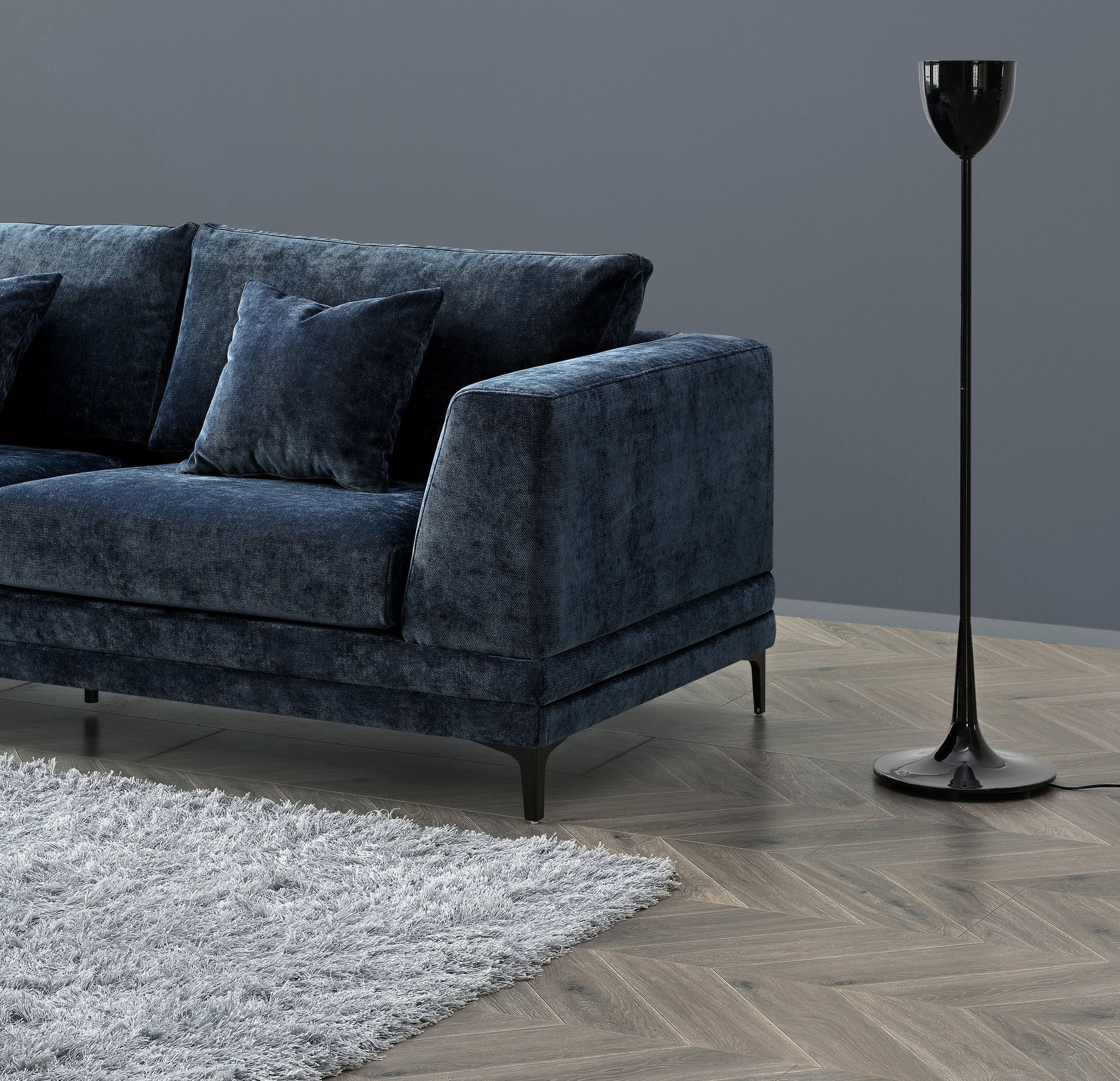 Aluxo Lenox Sofa Range in Aegean Blue Velvet 2 and 3 seater