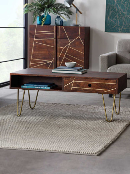 Dark Gold Coffee Table. 100% Solid Mango Wood