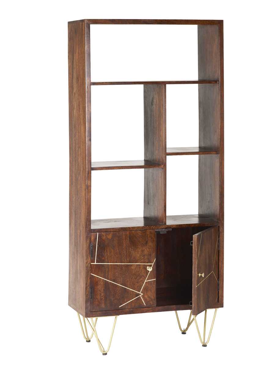 Dark Gold Large Bookcase. 100% Solid Mango Wood