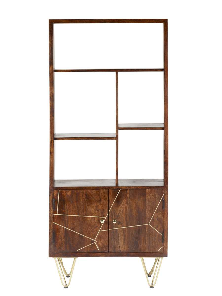 Dark Gold Large Bookcase. 100% Solid Mango Wood