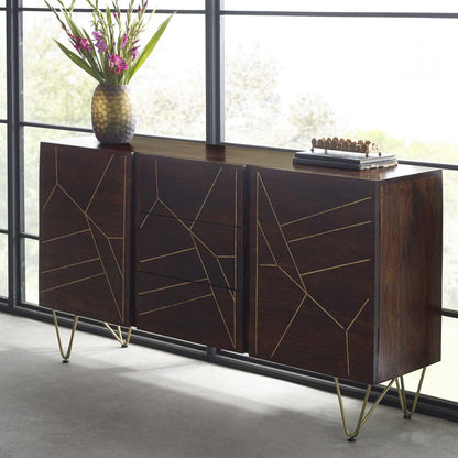 Dark Gold Large Sideboard. 100% Solid Mango Wood.