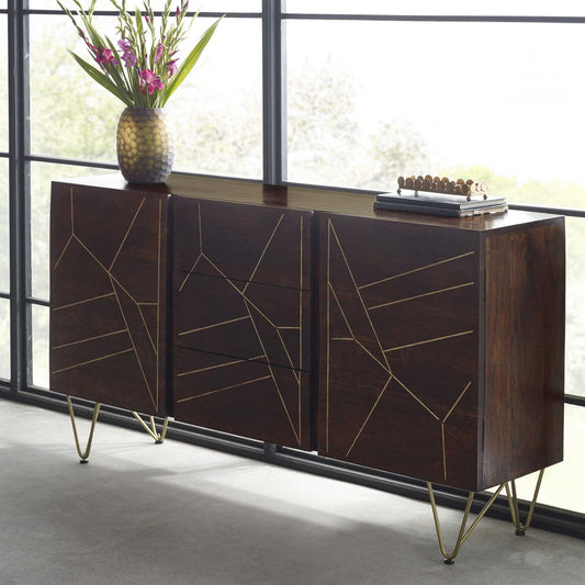 Dark Gold Large Sideboard. 100% Solid Mango Wood.