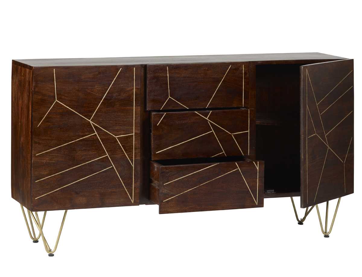 Dark Gold Large Sideboard. 100% Solid Mango Wood.