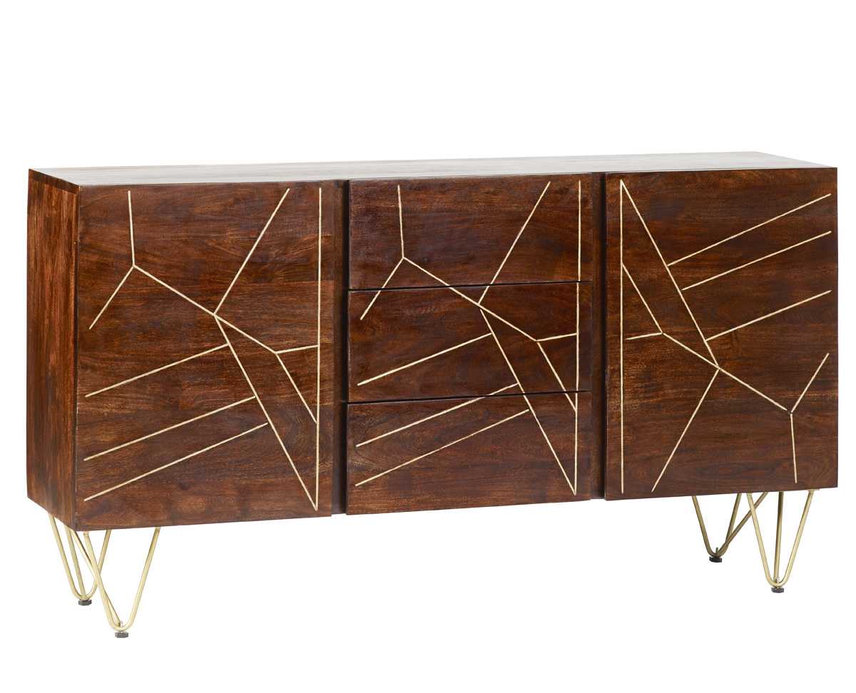 Dark Gold Large Sideboard. 100% Solid Mango Wood.
