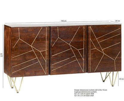 Dark Gold Large Sideboard. 100% Solid Mango Wood.