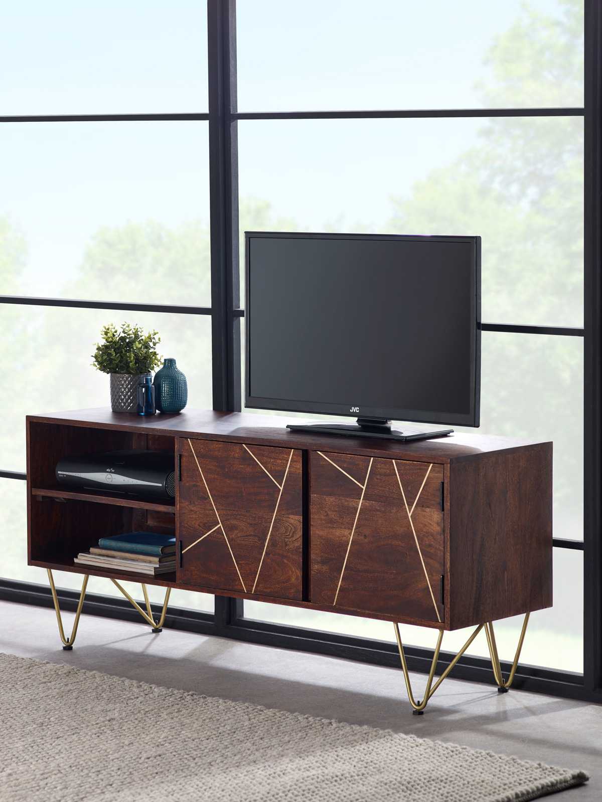 Dark Gold Media Unit. 100% Solid Mango Wood