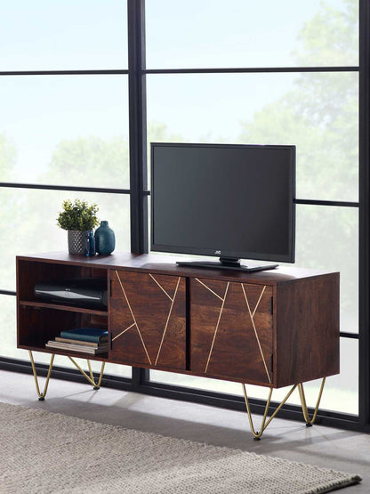 Dark Gold Media Unit. 100% Solid Mango Wood