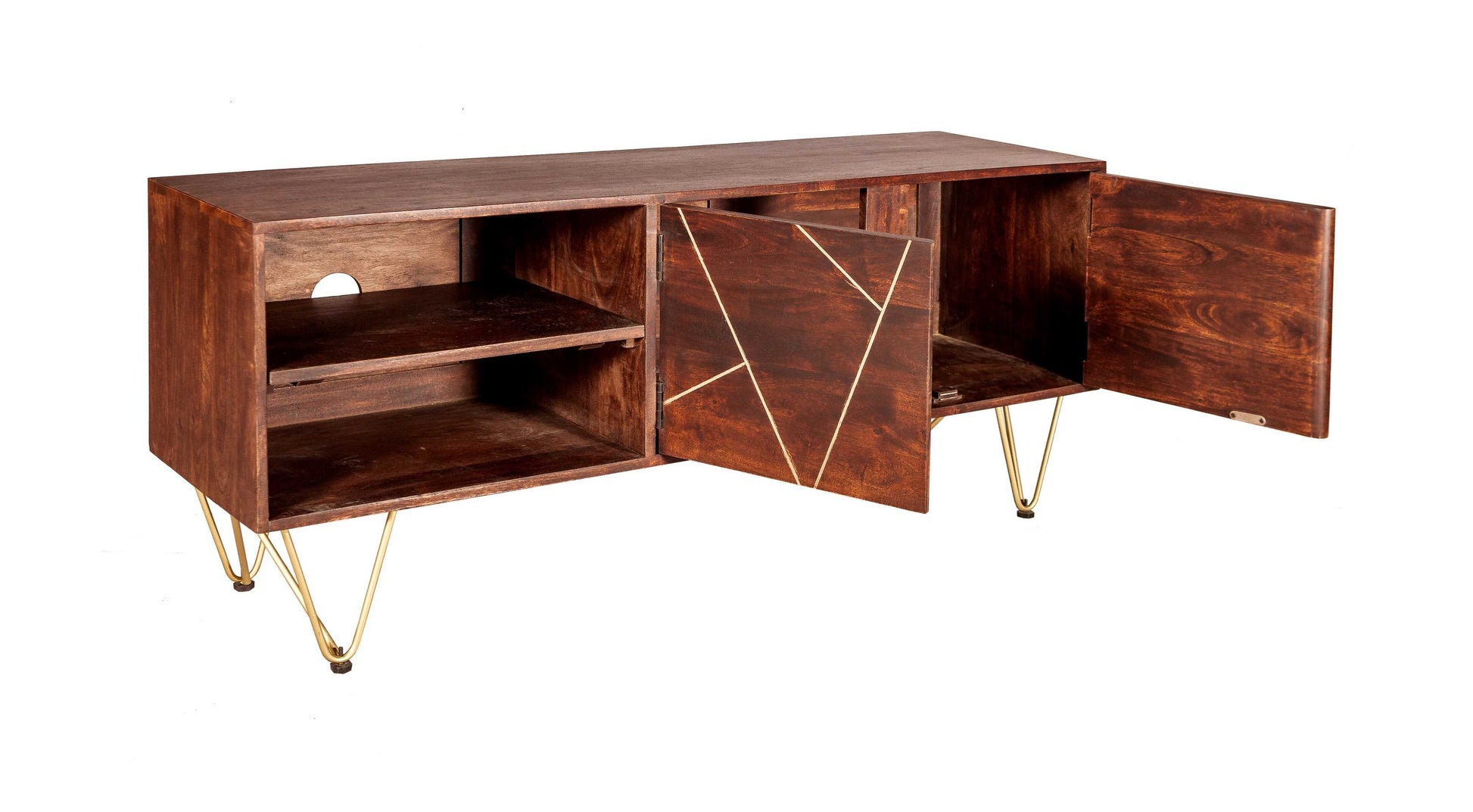 Dark Gold Media Unit. 100% Solid Mango Wood