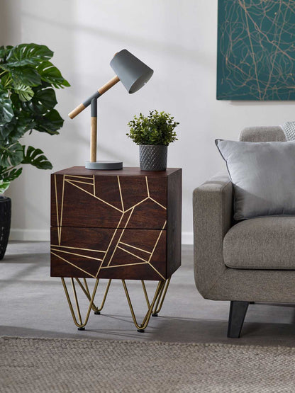 Dark Gold  Side Table. 100% Solid Mango Wood.