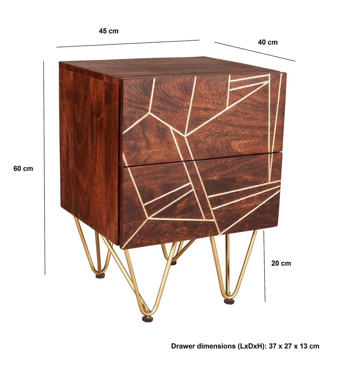 Dark Gold  Side Table. 100% Solid Mango Wood.