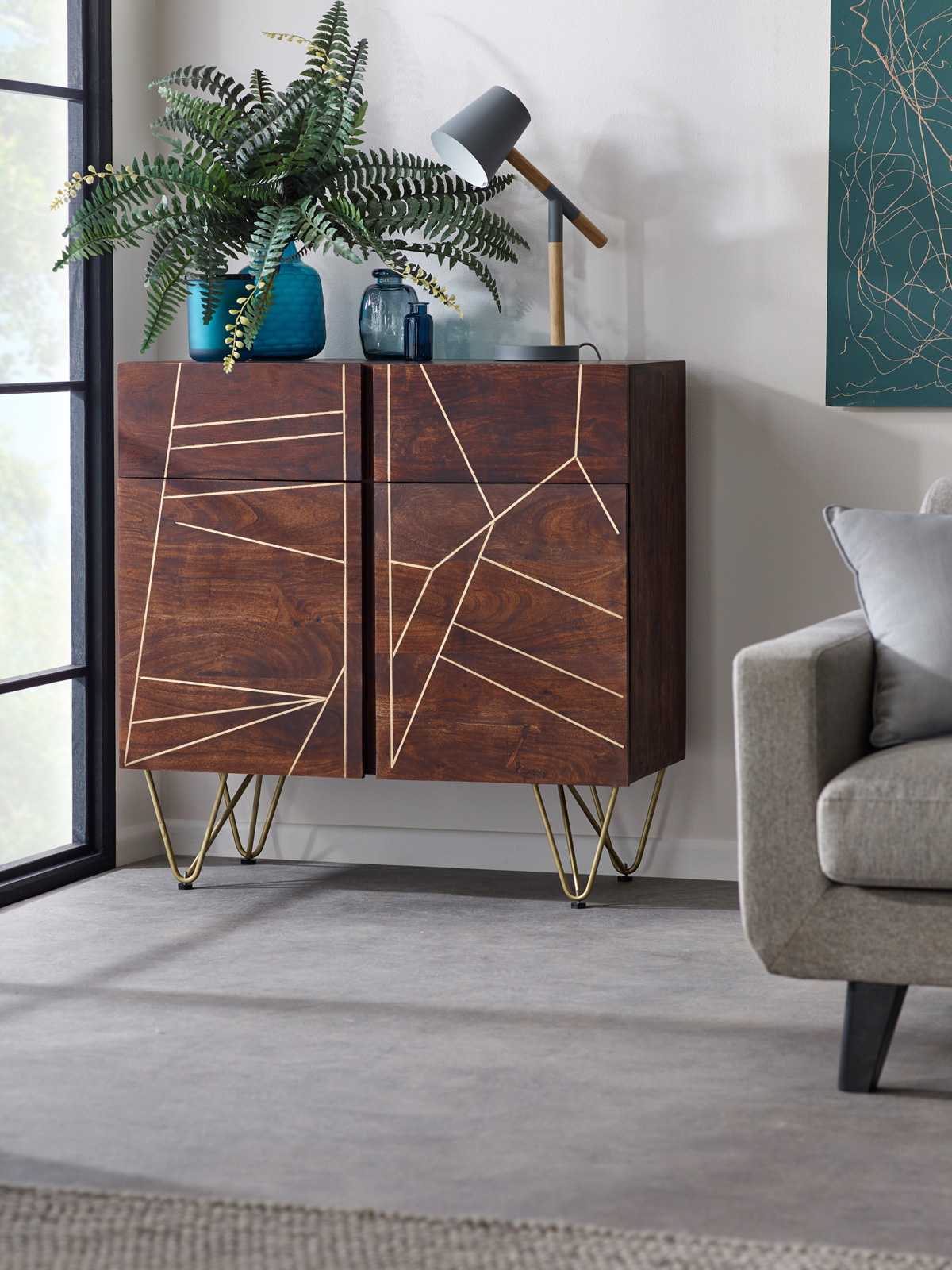 Dark Gold  Sideboard. 100% Solid Mango Wood