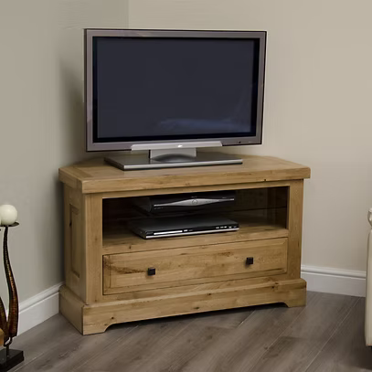 Deluxe Corner TV Unit 100% Solid Oak