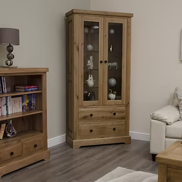 Deluxe Glass Display Cabinet 100% Solid Oak