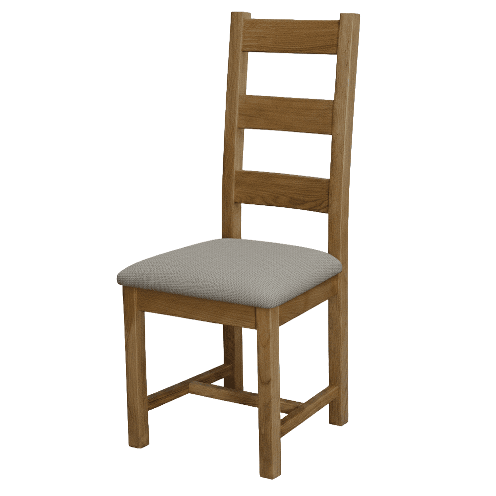 Deluxe Ladderback Dining Chair 100% Solid Oak Grey Fabric Seatpad
