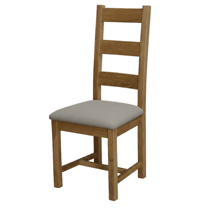 Deluxe Ladderback Dining Chair 100% Solid Oak Grey Fabric Seatpad