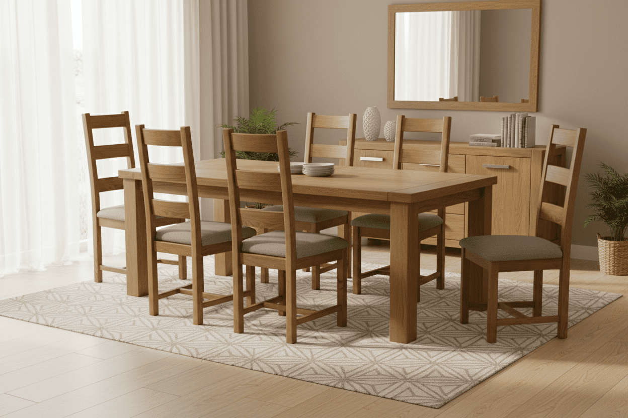 Deluxe Ladderback Dining Chair 100% Solid Oak Grey Fabric Seatpad