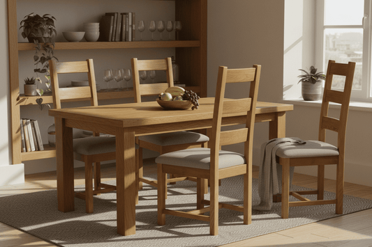 Deluxe Ladderback Dining Chair 100% Solid Oak Grey Fabric Seatpad