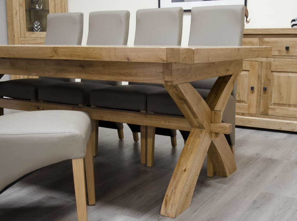 Deluxe Super X-Leg Extending Table. 100% Solid Oak