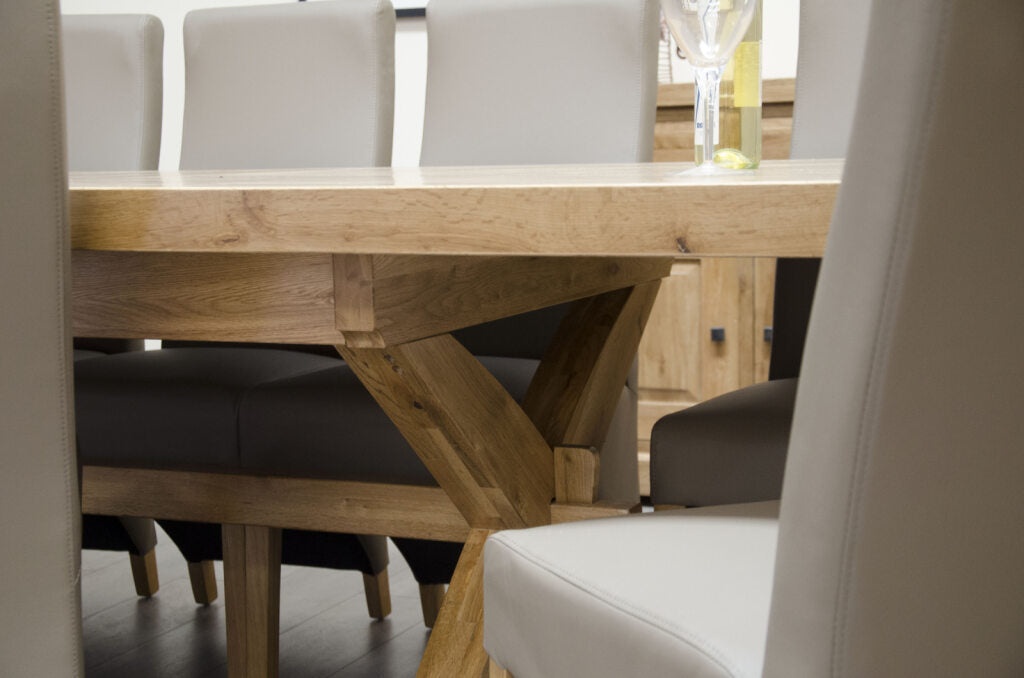 Deluxe Super X-Leg Extending Table. 100% Solid Oak