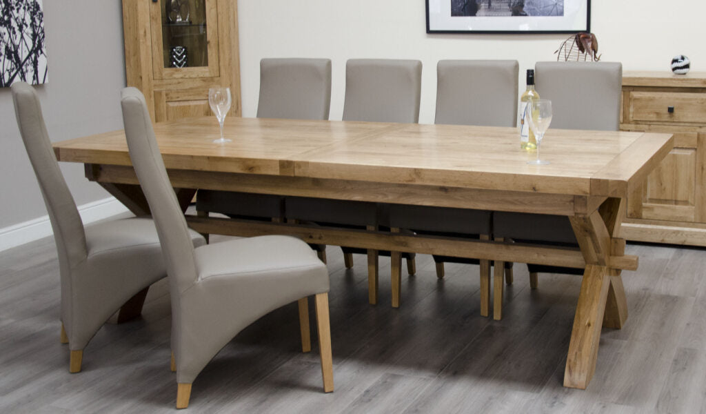 Deluxe Super X-Leg Extending Table. 100% Solid Oak