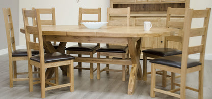 Deluxe X-Leg Oval Extending Table. 100% Solid Oak