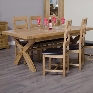 Deluxe X-Leg Twin-Leaf Extending Table. 100% Solid Oak