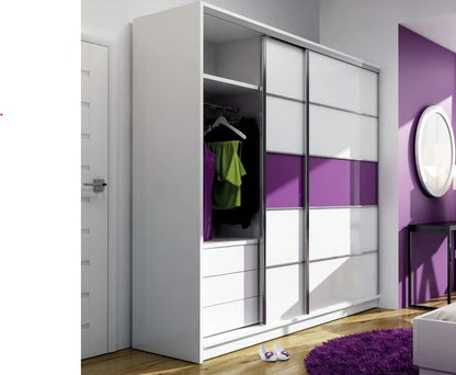 Dubai 226cm Sliding Wardrobe in White with Black Glass Accent
