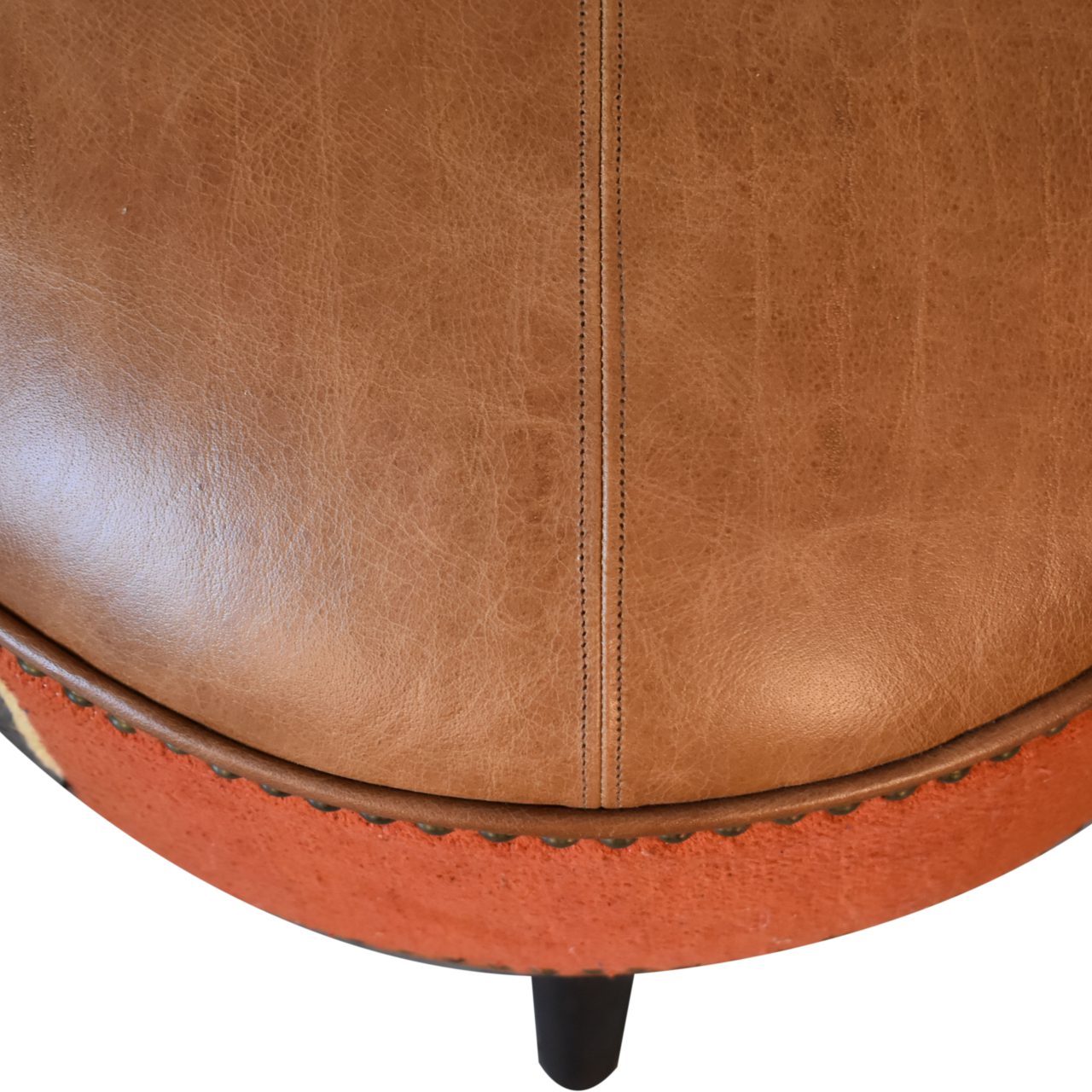 Durrie & Leather Mixed Footstool. 100% Solid Mango Wood