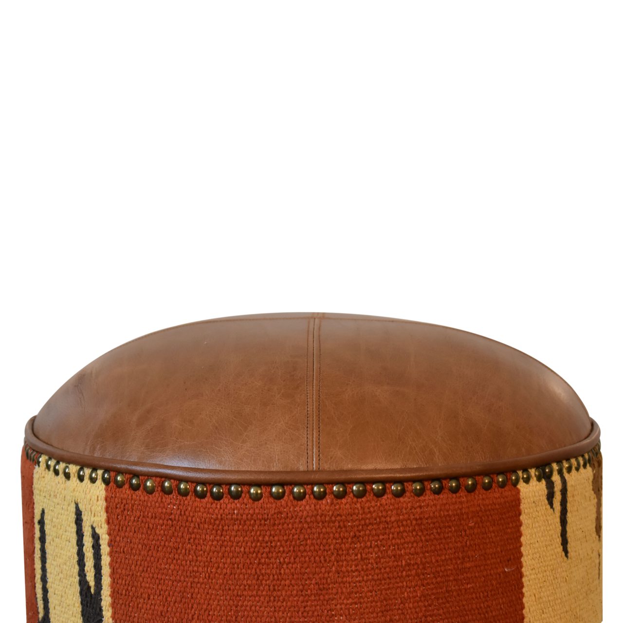 Durrie & Leather Mixed Footstool. 100% Solid Mango Wood