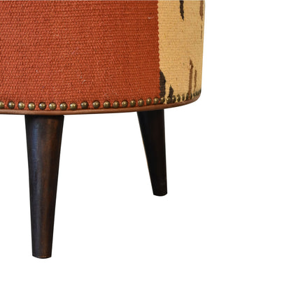 Durrie & Leather Mixed Footstool. 100% Solid Mango Wood