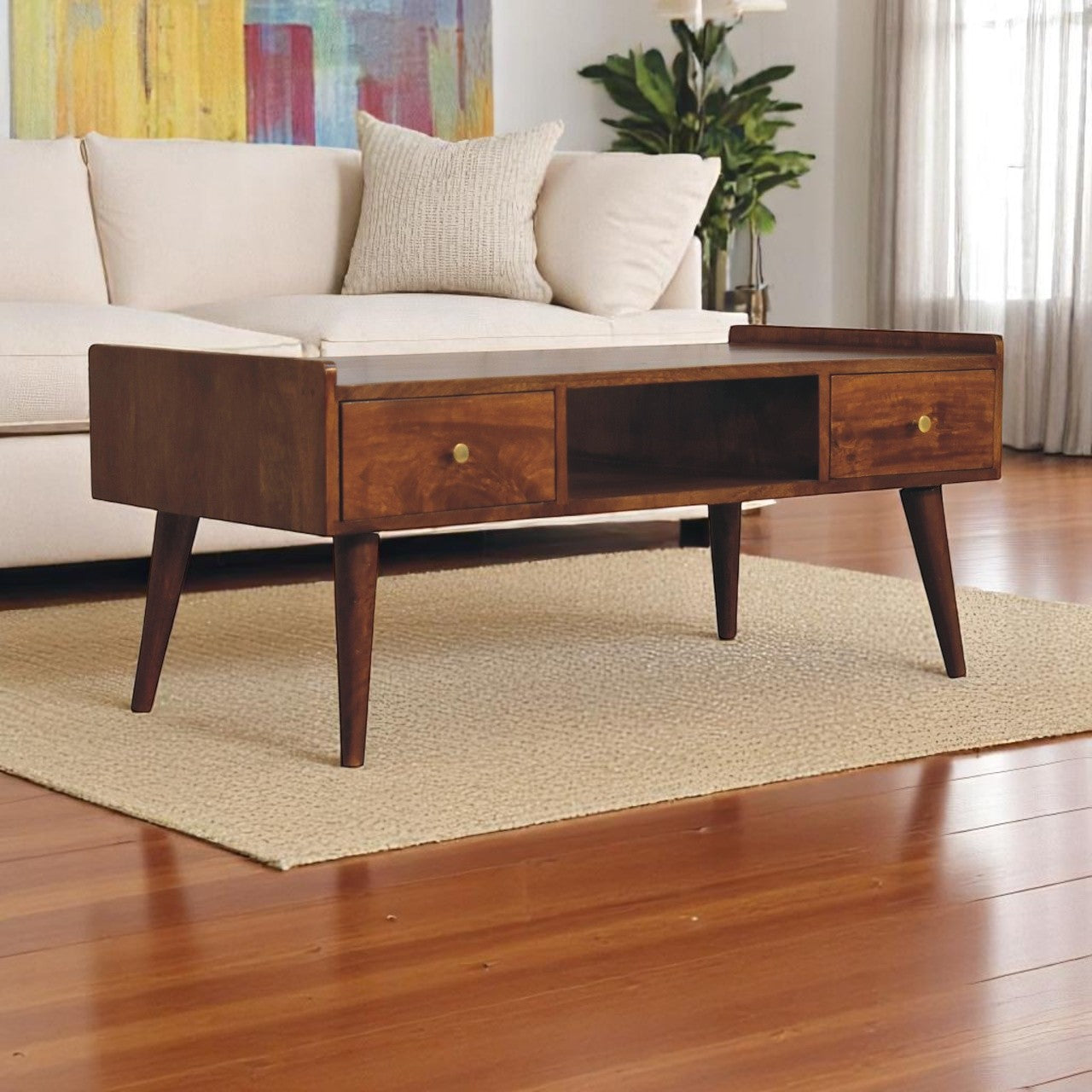 Elevated Chestnut Media Unit. 100% Solid Mango Wood