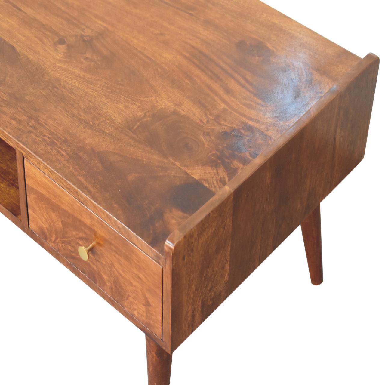 Elevated Chestnut Media Unit. 100% Solid Mango Wood