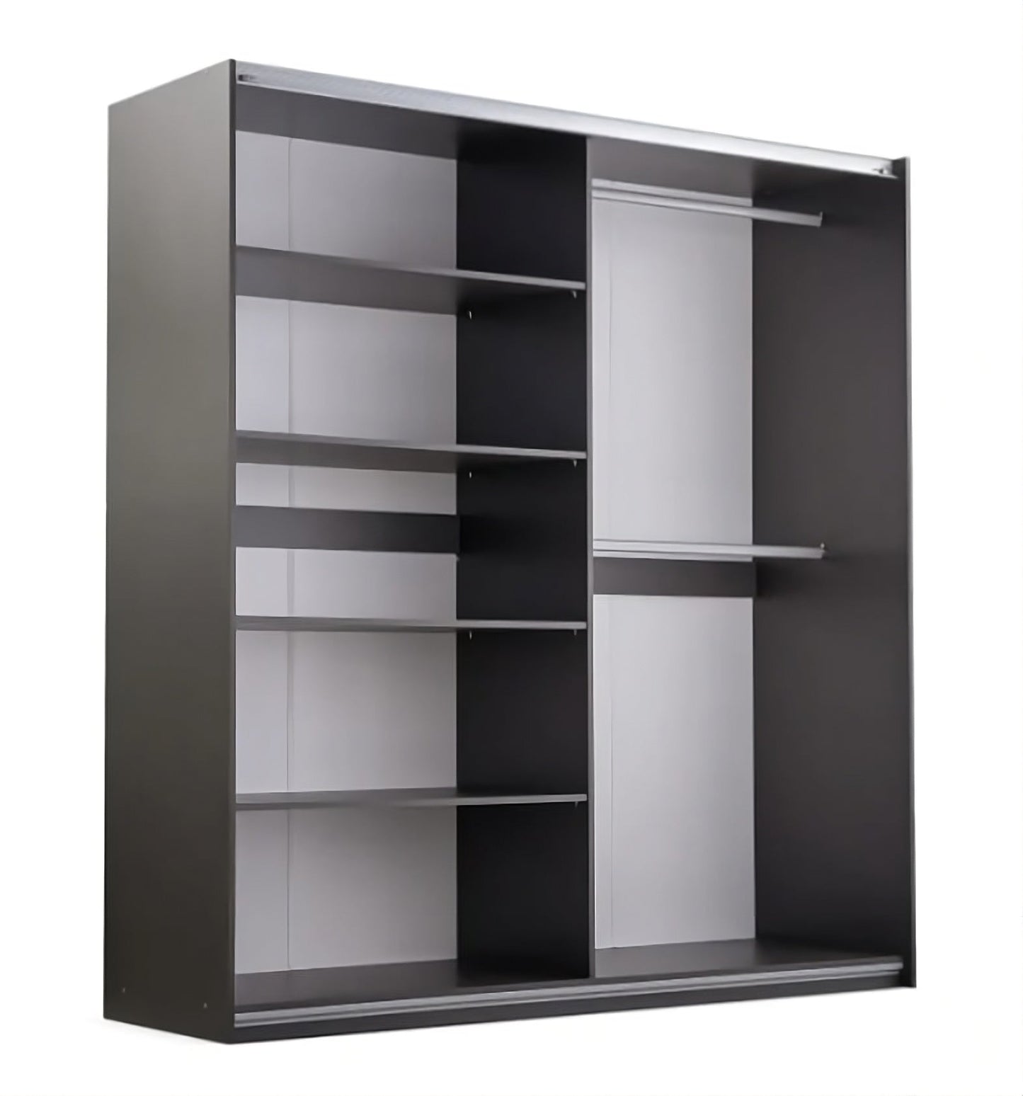 Evora 203cm Sliding Wardrobe - Mirror, Cashmere & Oak-Effect Slats with Black Frame