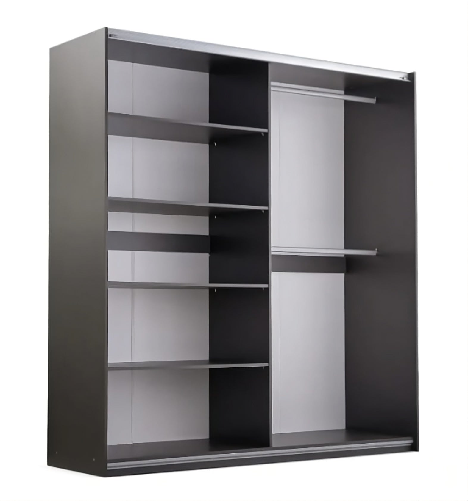 Evora 203cm Sliding Wardrobe - Mirror, Cashmere & Oak-Effect Slats with Black Frame