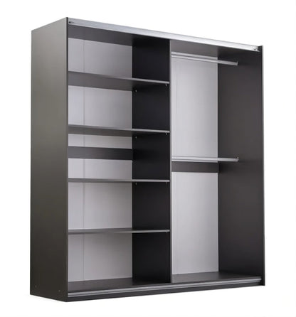 Evora 203cm Sliding Wardrobe - Mirror, Cashmere & Oak-Effect Slats with Black Frame